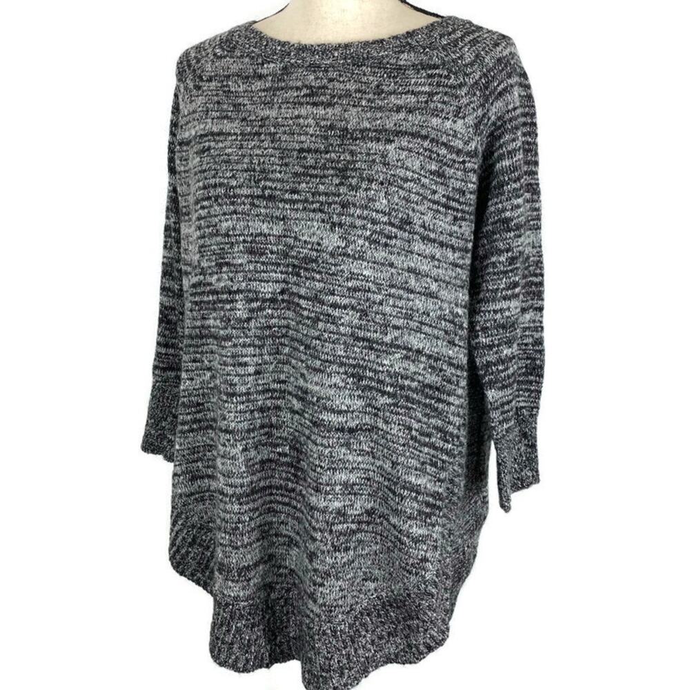 Andrea Jovine Wool Blend Sweater Black Marled Hi Low Boatneck Knit Womens Sz Med